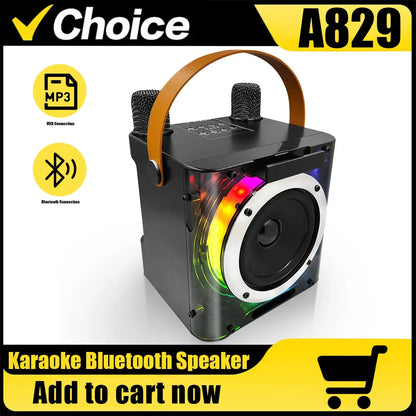 High Power Karaoke Machine, Mini Bluetooth Speaker and Microphone Set, RGB Lighting Effects, Stereo Subwoofer, with Phone Holder