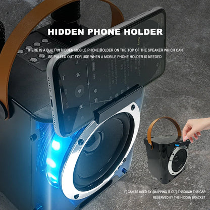 High Power Karaoke Machine, Mini Bluetooth Speaker and Microphone Set, RGB Lighting Effects, Stereo Subwoofer, with Phone Holder