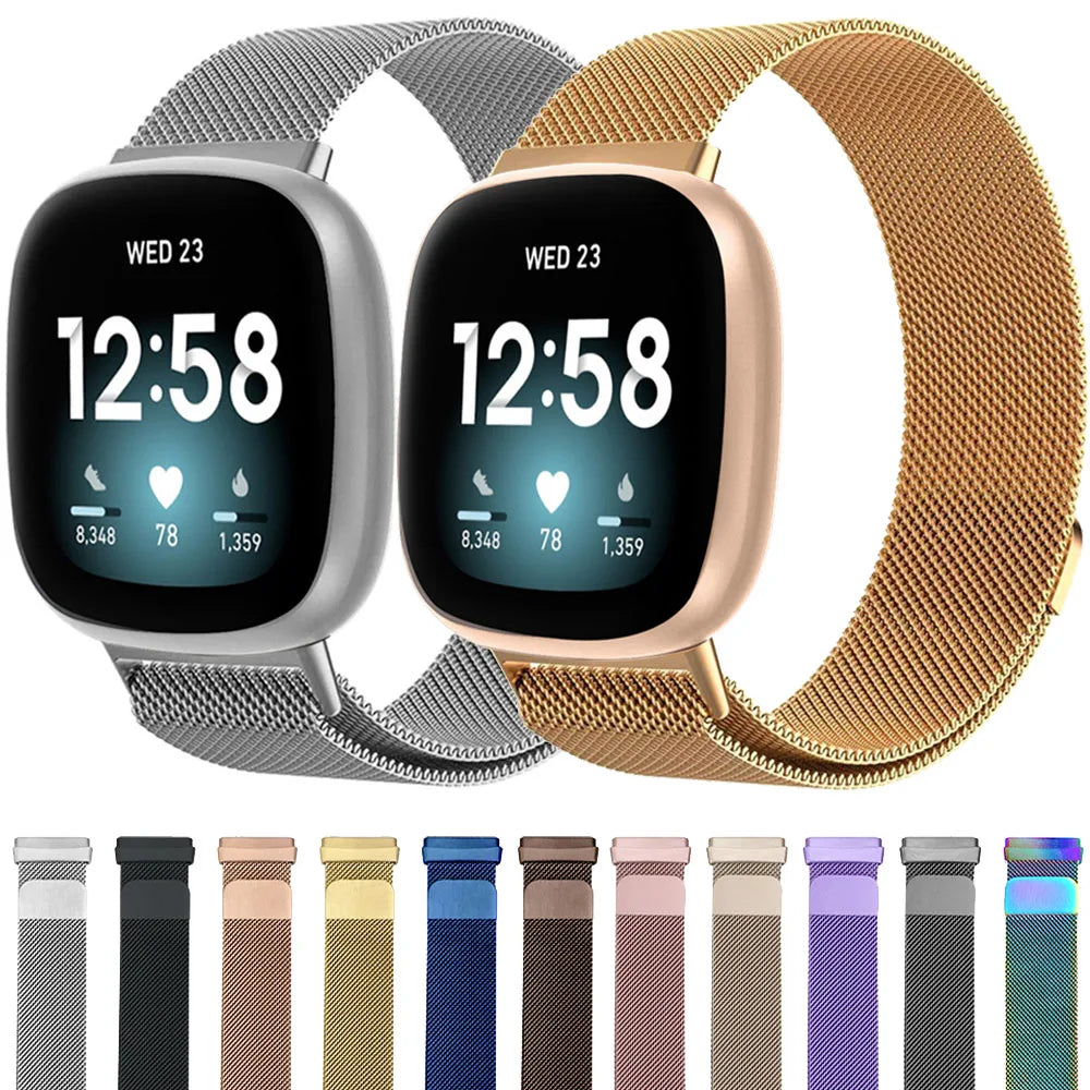 Bracelet à mailles milanaises en métal pour montre connectée Fitbit Versa 4/Versa 3 Bracelet officiel pour Fitbit Sense 2-1 Correa magnétique