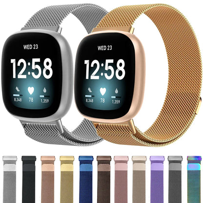 Bracelet à mailles milanaises en métal pour montre connectée Fitbit Versa 4/Versa 3 Bracelet officiel pour Fitbit Sense 2-1 Correa magnétique