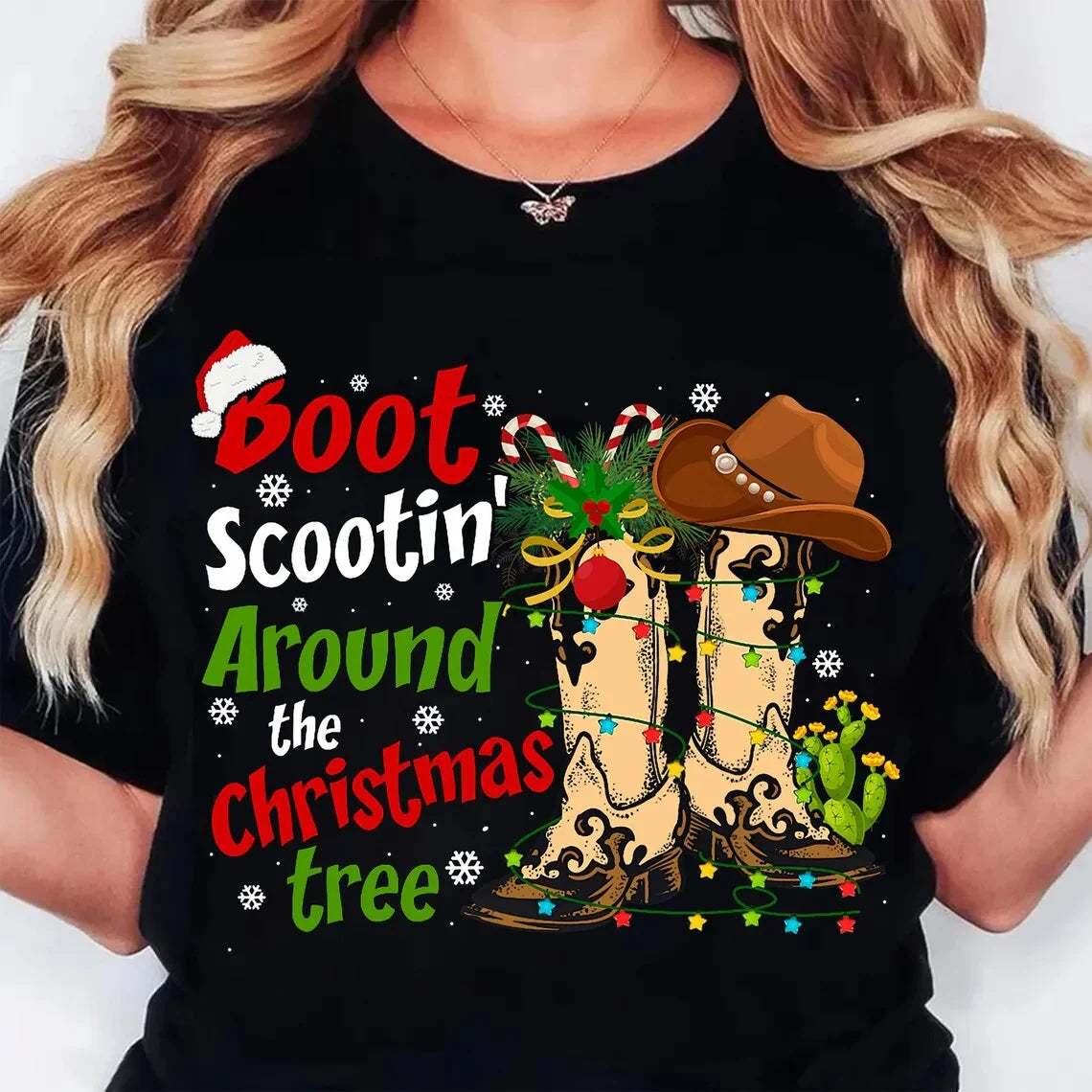 Bottes chemises de noël Western Cowgirl vacances t-shirt décontracté à manches courtes haut vêtements pour femmes dessin animé Streetwear Y2k vêtements