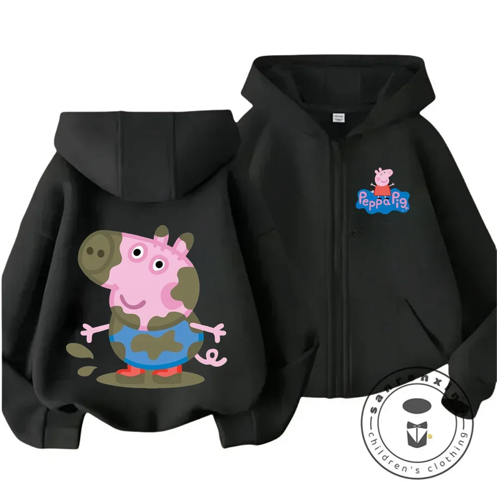 Sweat à capuche zippé Peppa Pig pour enfants, style dessin animé, pour garçons et filles de 3 à 14 ans