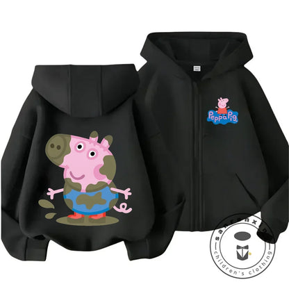 Sweat à capuche zippé Peppa Pig pour enfants, style dessin animé, pour garçons et filles de 3 à 14 ans