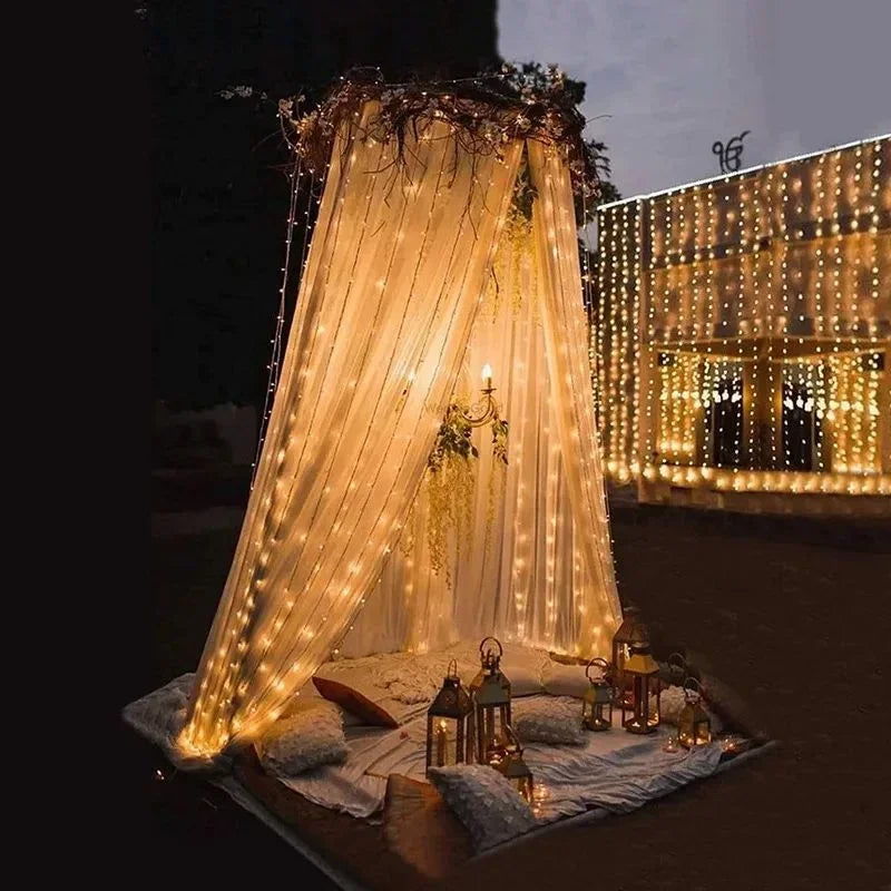 Rideau lumineux solaire 600/300/200/100LED, guirlande lumineuse féerique d'extérieur, décorations de noël et de mariage, décoration de jardin
