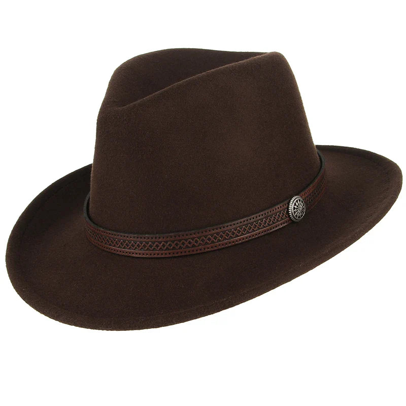 Western Cowboy Hat for Men and Women, Wide Brim Fedora Jazz Hats, Cowgirl Hat with Belt, Autumn and Winter