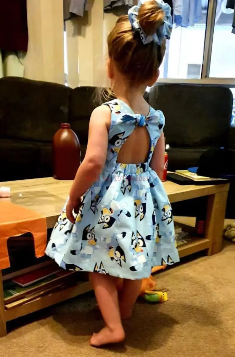 Robe d'été sans manches pour filles, motif animé, mignonne, imprimée, nœud, princesse, cadeau d'anniversaire, 90-130 cm