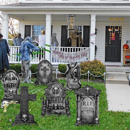 3/6Pcs 2024 Halloween Tombstone Decor Skull Tombstone RIP Letters Bad Omens Haunted House Decor for Patio Garden Frighten Kids