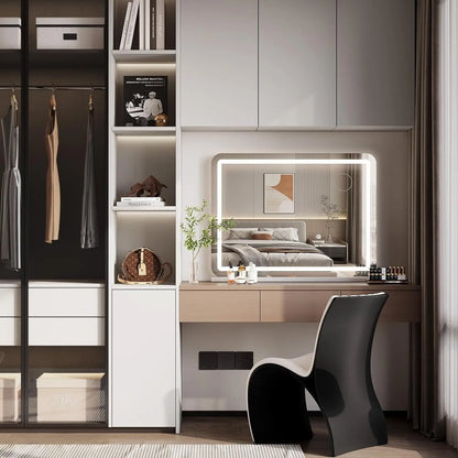 Miroir de maquillage avec éclairage LED 80x60 cm, grand miroir de la Confédération avec USB et type C, loupe 10x, indicateur de température 3 couleurs