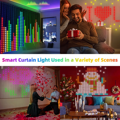 Rideau lumineux Led intelligent, guirlande du nouvel an, guirlande lumineuse féerique RGB, affichage du changement de musique, pour fenêtre, décoration de salle de noël