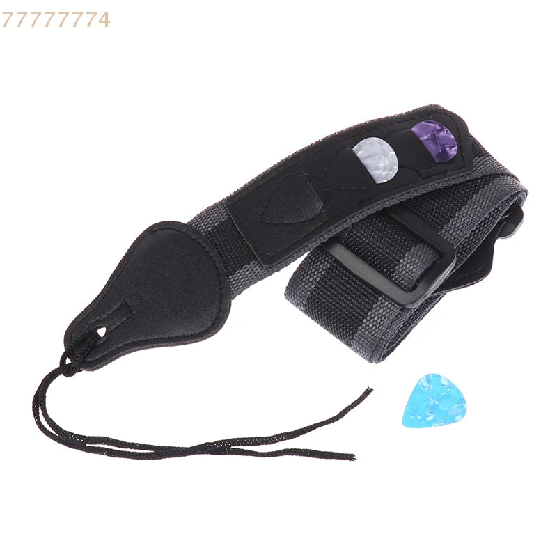 Accessoires de ceinture sangle de guitare électrique réglable en cuir PU avec 3 supports de plectres pour guitare acoustique et basse