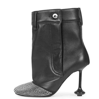 European and American Alien and Square Head Splicing Design Water Washed Cowboy Boots for Women's Trendy Side Zipper Short Boots