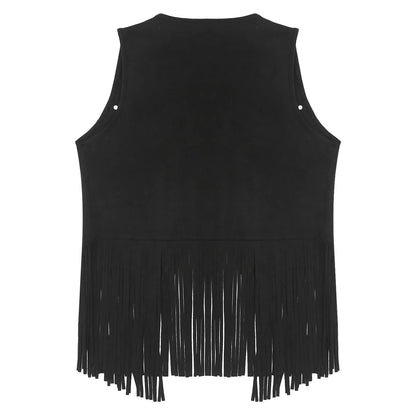Gilet de cow-boy Western Halloween pour homme, en similicuir suédé, à pampilles et rivets, pour le motocyclisme, les raves, les fêtes et les boîtes de nuit