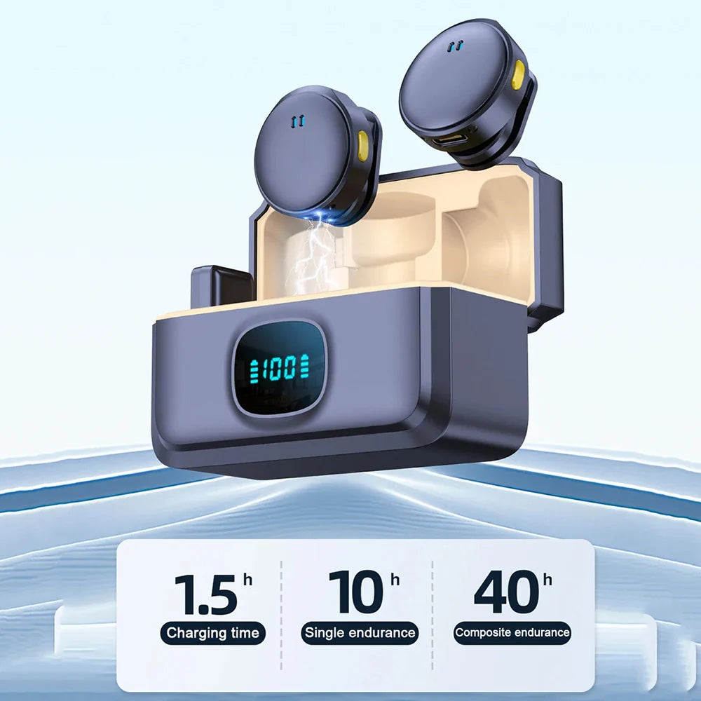 Microphone Lavalier 2.4GHz, sans fil, à aspiration magnétique, avec étui de chargement, pour enregistrement vidéo, Plug and Play