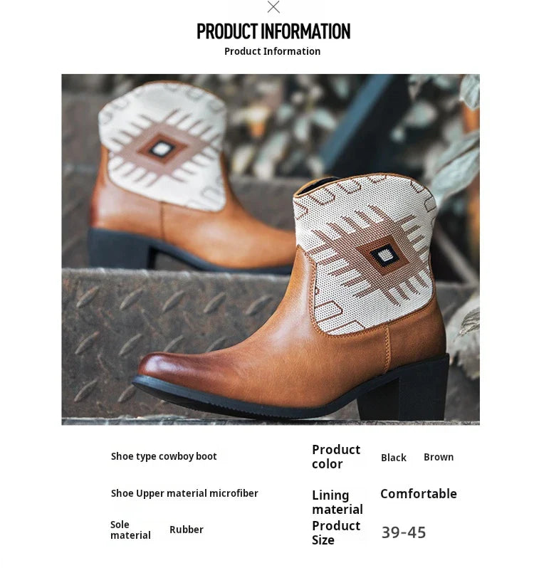 Cowboy Classic Fashionable Embroidered Pull On Boots with Wide Square Toe Western Retro Boot Durable 2025 Boots For Men