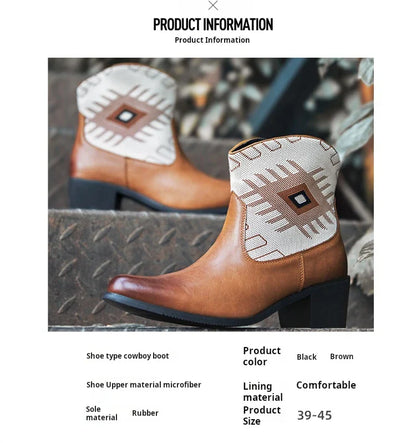Cowboy Classic Fashionable Embroidered Pull On Boots with Wide Square Toe Western Retro Boot Durable 2025 Boots For Men