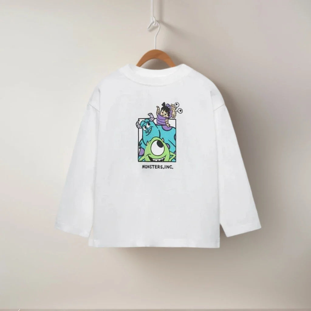 Kids Cartoon Print Tees Boys Fashion Long Sleeve Tshirt Casual Loose Round Neck Base Shirt Spring Autumn Wear All-match Tops