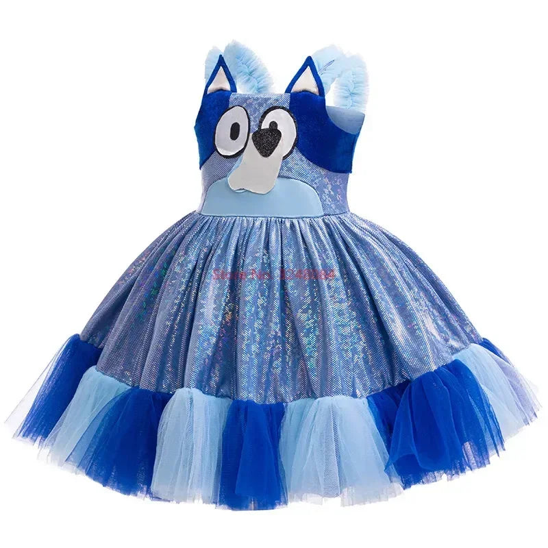 Nouvelle robe à bretelles d'été Bluey Anime pour fille, mignonne, pour fête d'anniversaire d'enfants, robe de soirée, robe de princesse, cadeau surprise pour fille