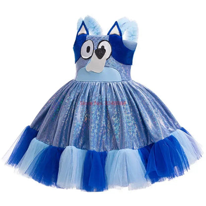 Nouvelle robe à bretelles d'été Bluey Anime pour fille, mignonne, pour fête d'anniversaire d'enfants, robe de soirée, robe de princesse, cadeau surprise pour fille