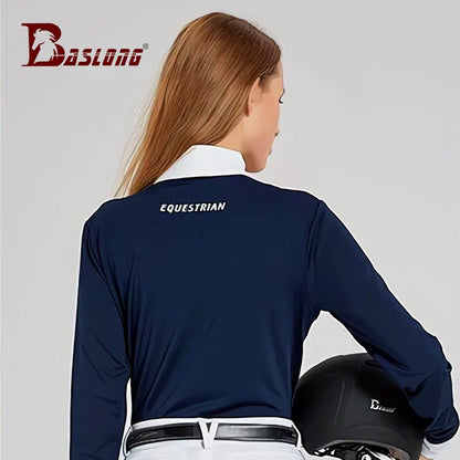 Equestrian T-Shirt Long-Sleeved Polo Shirt Spring and Summer Quick-Drying Breathable Sunscreen Equestrian Suit Competition T-Shirt Men's and Women's Elegant Knight Suit