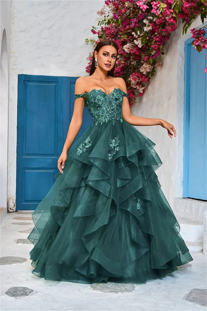 JEHETH Appliques Prom Party Cocktail Dresses Elegant Women's Long Evening Gowns Birthday Ball Gowns Feminine Robes Layered