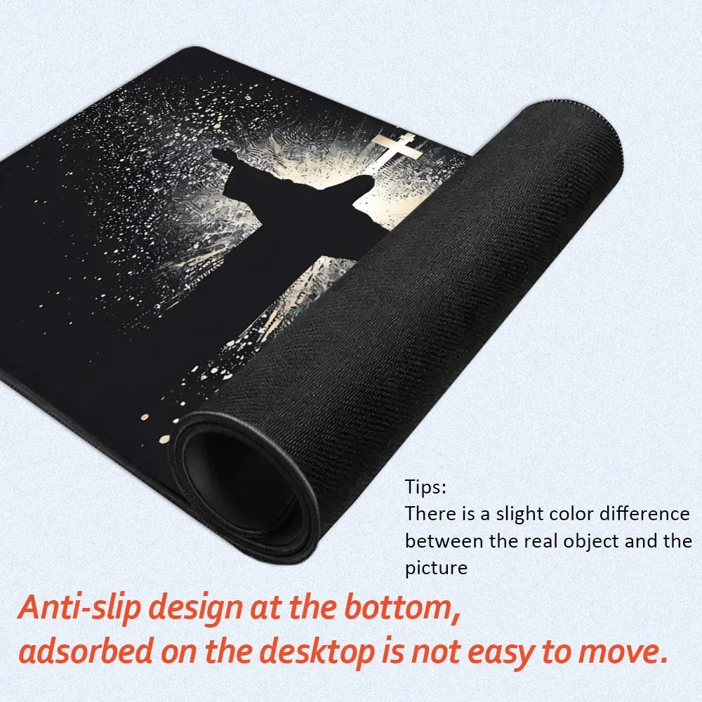 Jesus & Cross Mouse Pad Large Desk Accessories Desk Pad Rubber Base with Stitched Edge Mousepad Non-Slip Mousepad for Office