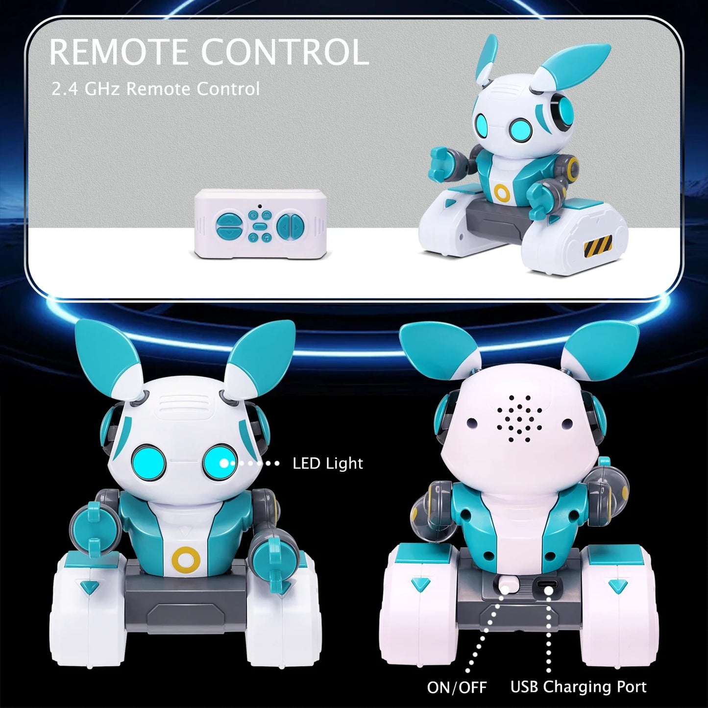 Robot Toys Robots télécommandés rechargeables 2,4 GHz avec démonstration automatique, musique, yeux LED, cadeau d'anniversaire pour filles et garçons