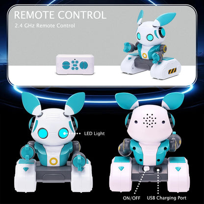 Robot Toys Robots télécommandés rechargeables 2,4 GHz avec démonstration automatique, musique, yeux LED, cadeau d'anniversaire pour filles et garçons