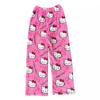 Sanrio Hello Kitty Pajamas Christmas Hello Kitty Flannel Pants Winter Warmth Pajamas Home Pants In Autumn Winter Fashion Trous