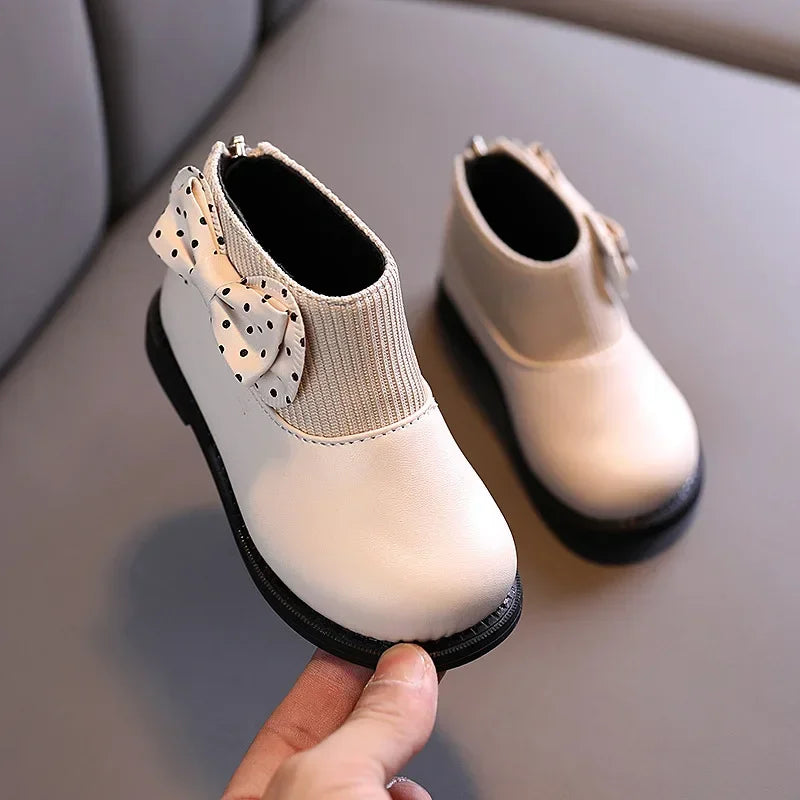 Enfants bottes courtes filles chaussures automne hiver chaud tricoté enfants bottes princesse doux arc enfant en bas âge filles bottes chaussures enfant H11071