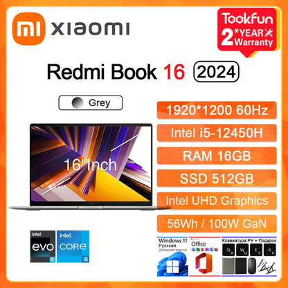 XIAOMI Redmi Book 16 2024 Laptop Intel i5 13500H RAM 16GB SSD 512GB 16"Inch 2.5K 120Hz Windows 11 Notebook Ultrabook Computer PC