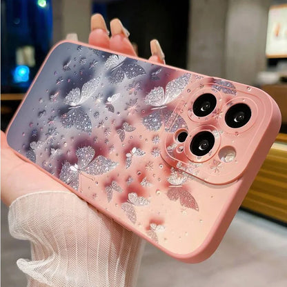 Coque de Téléphone Antichoc à Motif Papillon et Floral pour iPhone 11 12 13 14 15 16 17 Air Pro Max 16E XR XS X 7 8 Plus SE2 Housse Mate