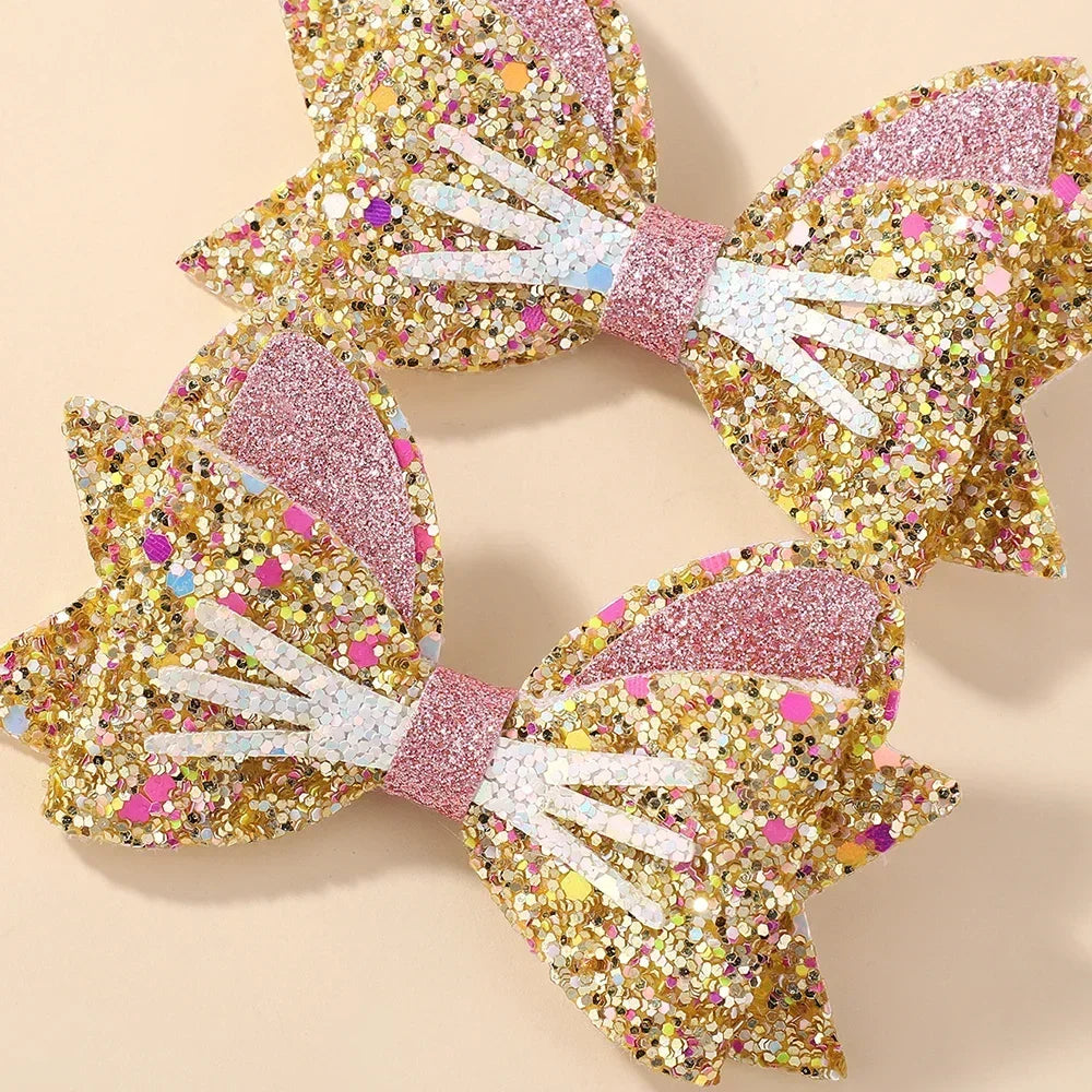 2 Paires de Barrettes Nœud Papillon Paillettes Arc-en-ciel pour Cheveux de Fille, Pinces à Cheveux pour Animaux, Nœuds de Cheveux pour Enfants