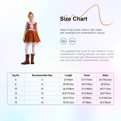 Kids Girls Western Cowboy Cowgirl Costume Halloween Cosplay Dress Puff Sleeve Cow Print Gingham A line Carnival Party Dress Up