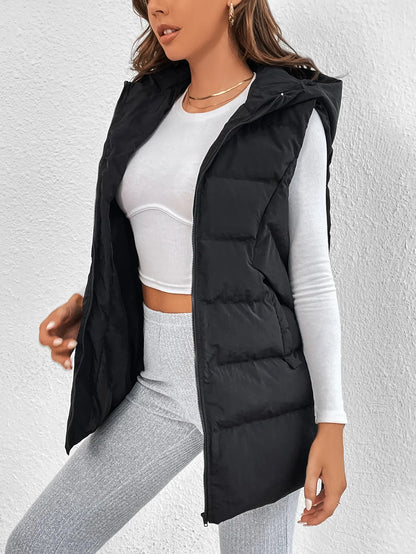 Cross-border Foreign Trade Europe and the United States Solid Color Cotton Jacket Hooded Long Zipper Cotton Vest Coat Female