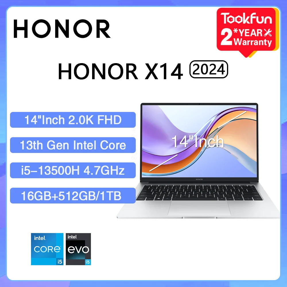 HONOR MagicBook X14 Pro 2024 Laptop Intel Core i5 AMD Ryzen R5 16GB 512GB 1TB 14"Inch FHD Notebook Ultrabook Computer PC FRI-H56