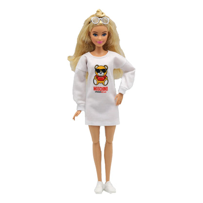 New 30cm 1/6 Doll little bear print white dress Daily Wear Accessories Clothes for Barbies doll