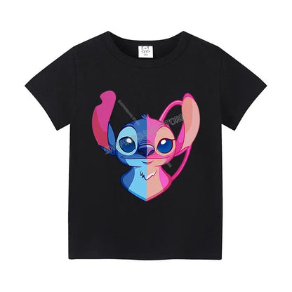 T-shirt Enfant Stitch Angel Dessin Animé Haut Tee Shirt Manches Courtes Kawaii Anime Mode Confort Col Rond Vêtements Cadeau Pour Enfants