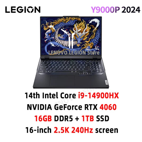 PC portable de jeu Lenovo Legion Y9000P Gaming E-Sports 2024 RTX 4060 Intel i9-14900HX 16" 16/32/64 Go de RAM 1/2 To SSD 2.5K 240 Hz