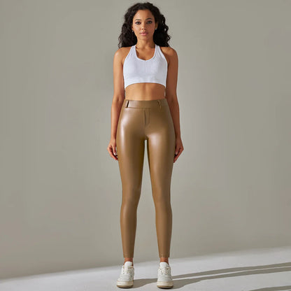 Leggings en cuir PU femmes Sexy Scrunch fesses Leggings filles Faux cuir pantalon taille haute Push Up Leggings décontractés 6 couleurs