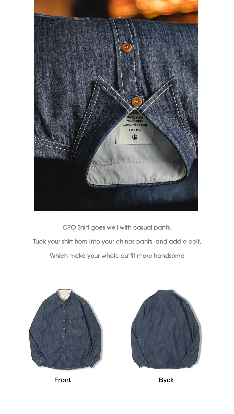 Maden Men Vintage Long Sleeve Western Cowboy Denim Shirt Outerwear Tough Guy Shirt Men's Cotton Casual Shirt XXL XXXL