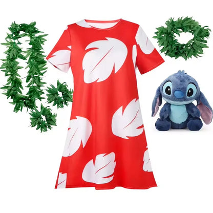 Lilo and Stitch Costume Girl Hawaii Costume Red Frock Halloween 2025 Lilo Vestido Summer Casual Robes