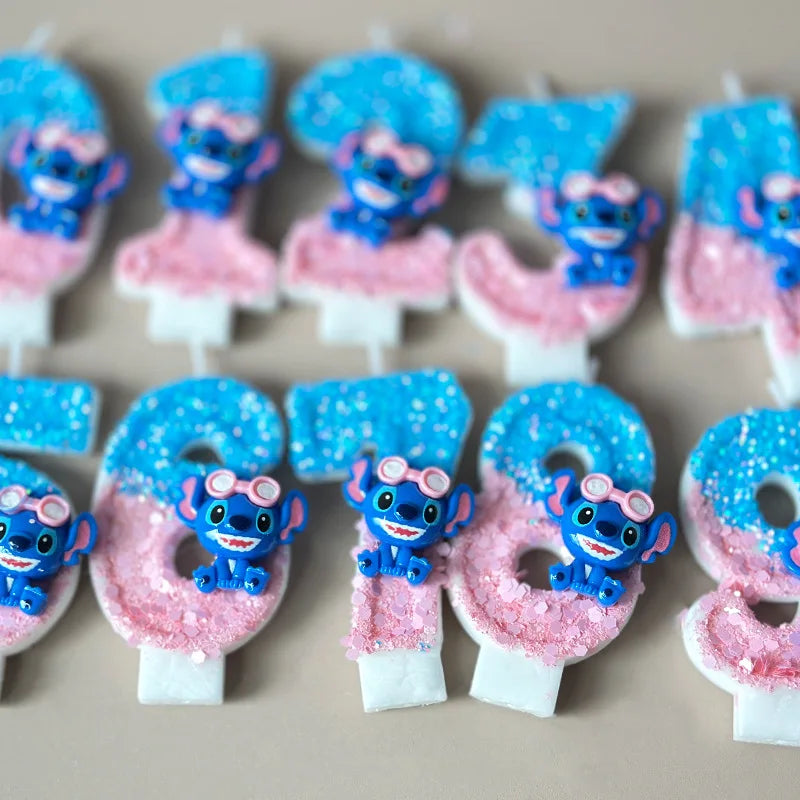 2025 Stitch Anime 0-9 Number Candle Cute 3D Page Cartoon Character Children Party Cake Plug-in Birthday Cake Decoration Gift
