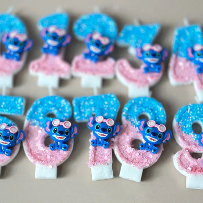 2025 Stitch Anime 0-9 Number Candle Cute 3D Page Cartoon Character Children Party Cake Plug-in Birthday Cake Decoration Gift