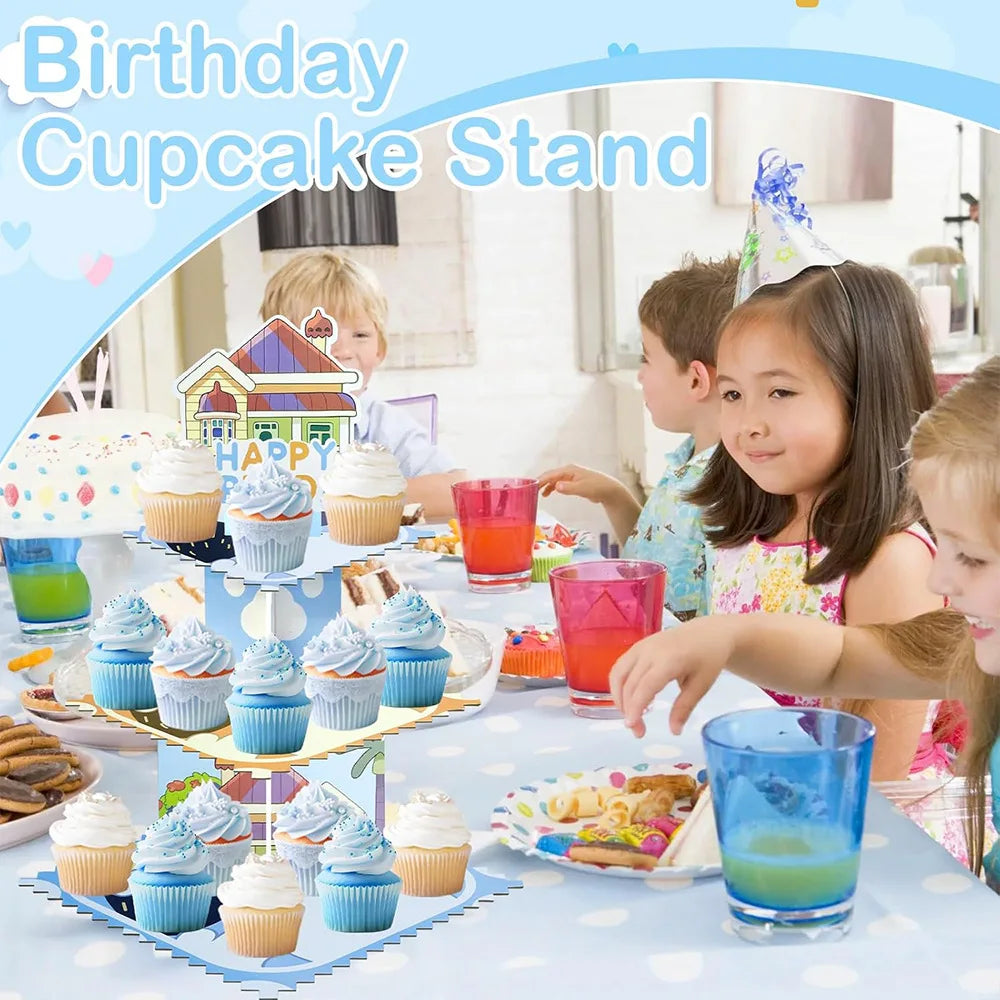 Cartoon Cute Bluey Birthday Party Cake Stand Dessert Table 3-Layer Paper Cake Tower Party Decoration Supplies Gifts