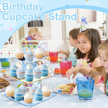 Cartoon Cute Bluey Birthday Party Cake Stand Dessert Table 3-Layer Paper Cake Tower Party Decoration Supplies Gifts