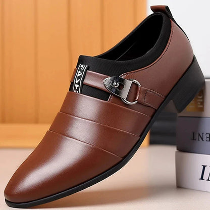 Leather Shoes for Men Slip on Pointed Toe Oxfords Formal Wedding Party Office Business Casual Dress Shoes for Male Social Shoe