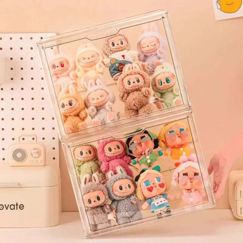 Labubu Doll Storage Box Large Capacity Transparent Acrylic Display Cabinet Dustproof Case Desktop Organizer For Home