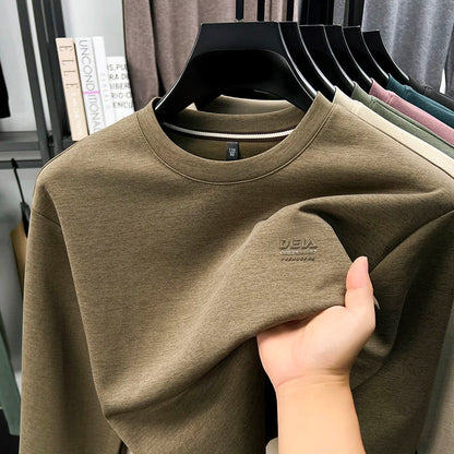 Sweat-shirt homme 2025 nouveau Style printemps et automne homme T-shirt à manches longues en pur coton col rond T-shirt basique à la mode