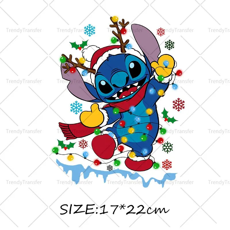 Autocollants thermocollants de Noël Lilo et Stitch pour vêtements, impressions thermiques, décalcomanies pour T-shirts