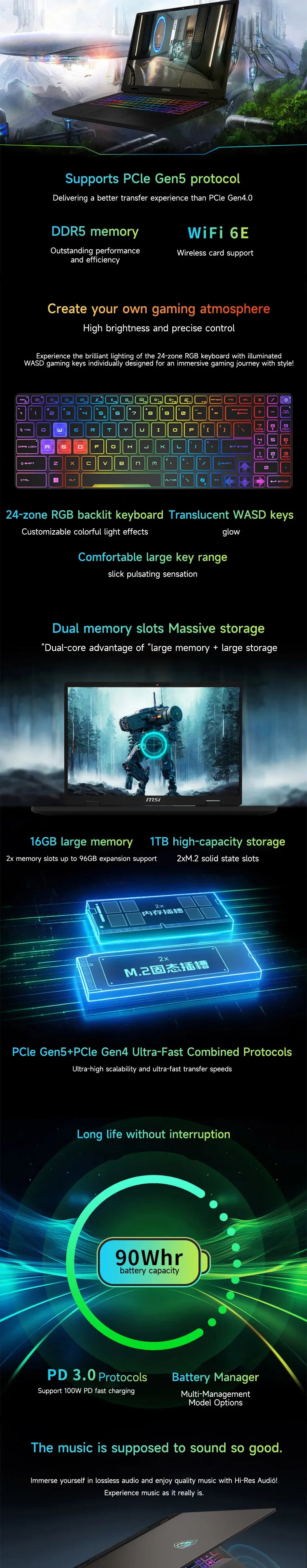 Ordinateur portable de jeu MSI Crosshair A16 HX 2025 – Écran IPS QHD 2.5K 240Hz de 16 pouces, Netbook AMD Ryzen R9-7945HX, 32 Go, 2 To, RTX5060